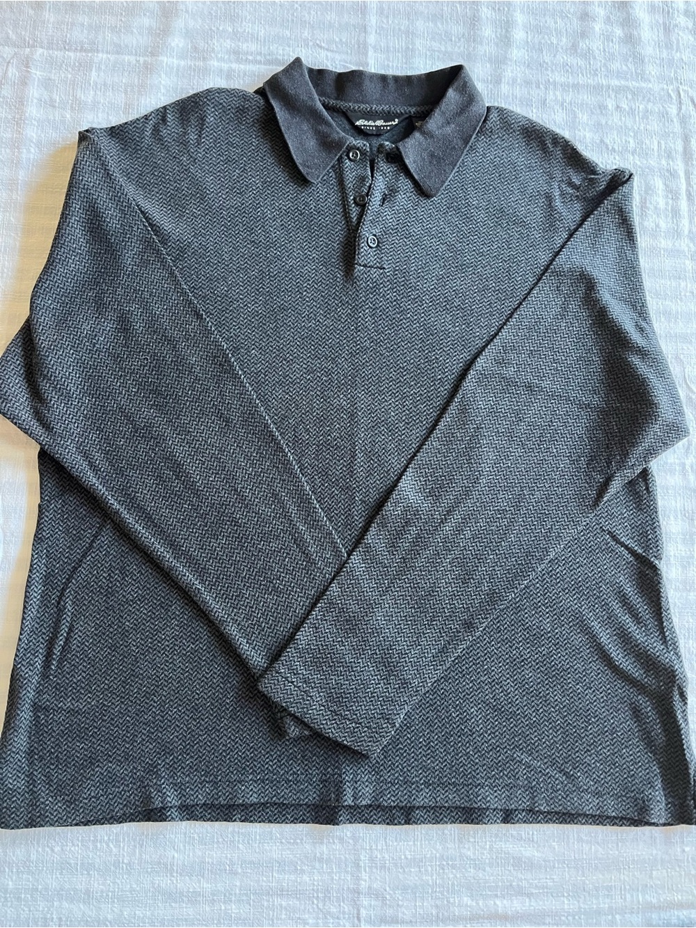 Eddie Bauer Men's Herringbone Charcoal Gray Long-Sleeve Polo